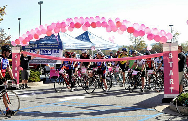 Riding on a bike and racing for cancer awareness